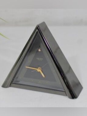 Vintage Seiko Black Triangular Desk Clock Gold Hands 1980s Memphis Black Smoke